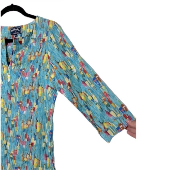 NWT 100% Linen Novelty Print 3/4 Sleeves Tunic Sz XS - Picture 4 of 9